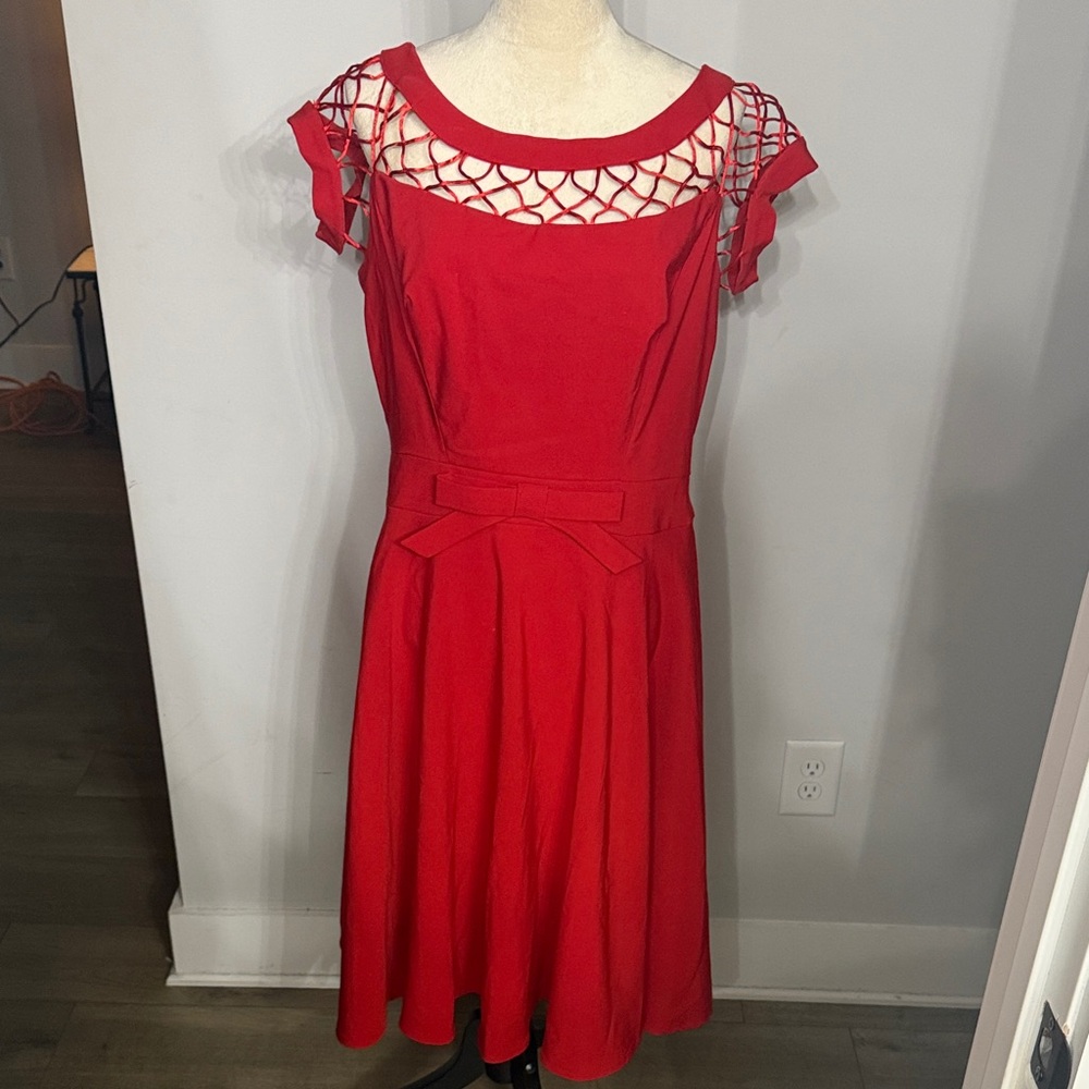 Tatyana Red Midi Dress with Bow Detail